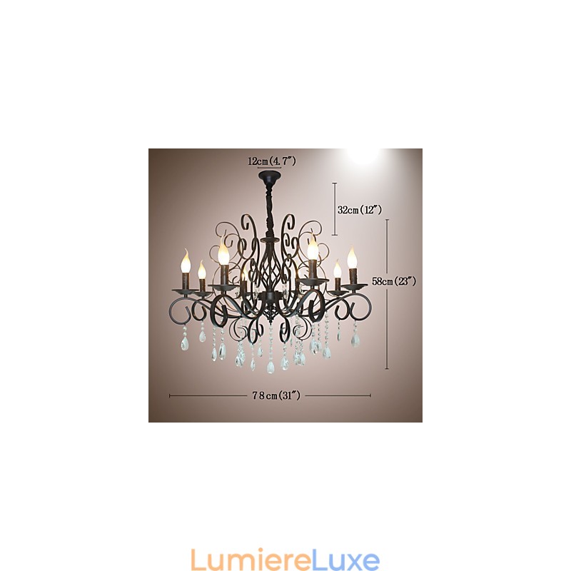 Lustre en métal et cristal de style européen à 8 têtes