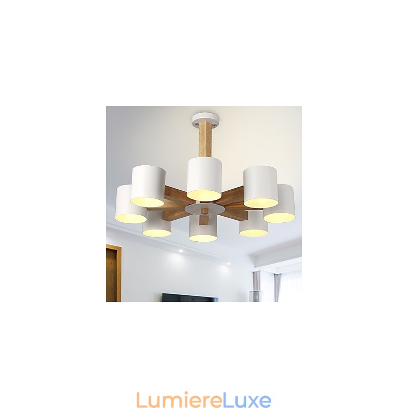 Lustre 8 lumières moderne contemporain traditionnel classique vintage campagne bois caractéristique pour bois