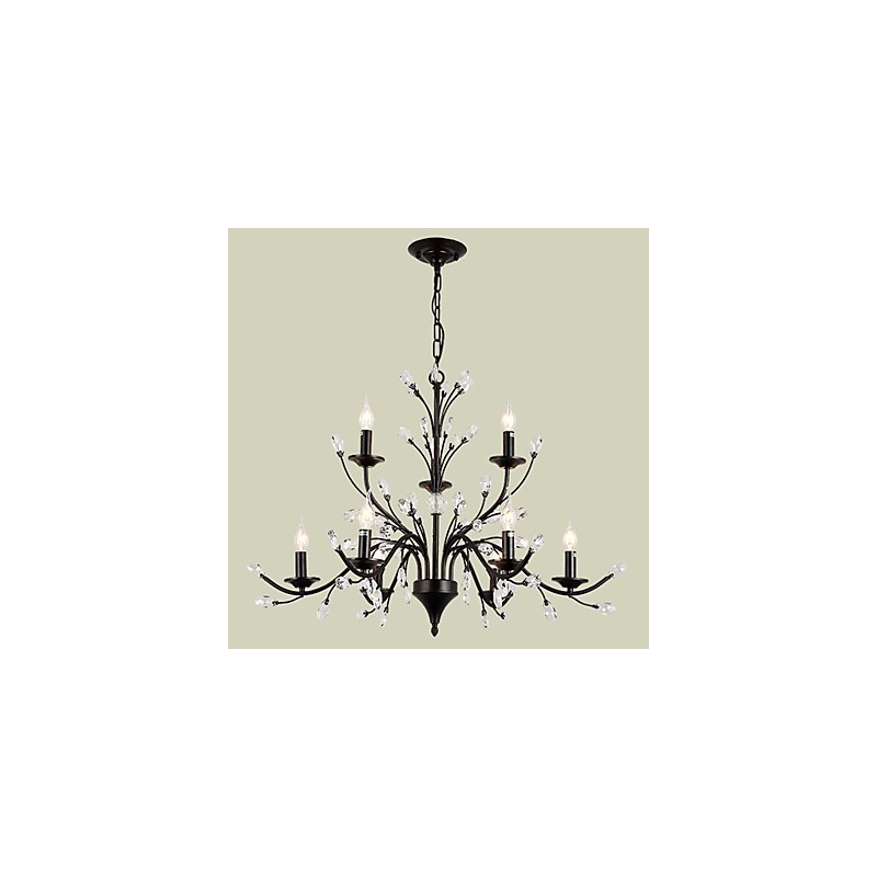 Lustre en cristal à 9 lumières, style moderne, contemporain, traditionnel, classique, vintage, rétro, style campagnard