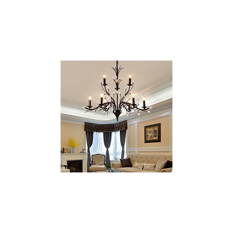 Lustre en cristal à 9 lumières, style moderne, contemporain, traditionnel, classique, vintage, rétro, style campagnard
