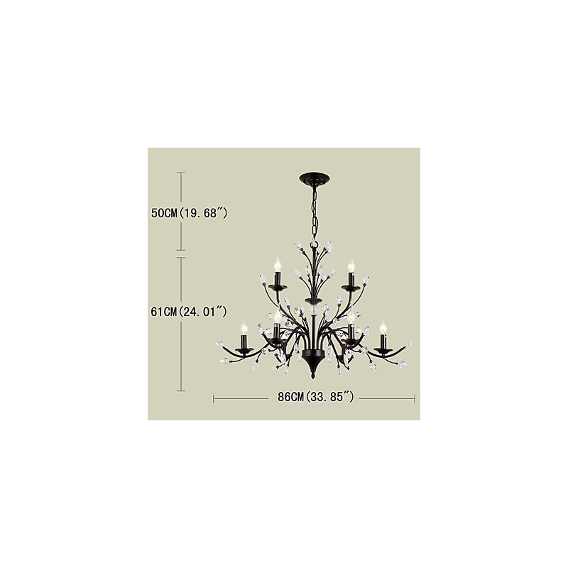 Lustre en cristal à 9 lumières, style moderne, contemporain, traditionnel, classique, vintage, rétro, style campagnard