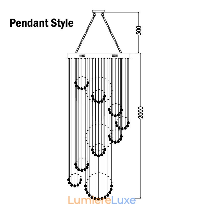 Lustre suspendu en cristal extra long de 5 mètres, design moderne, luminaire d'intérieur