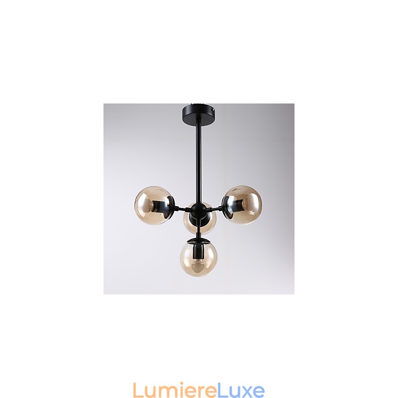 Lampe suspendue en verre métallique à quatre lumières de style européen moderne Modo pour le hall d'entrée, lampe de lustre industrielle décorative
