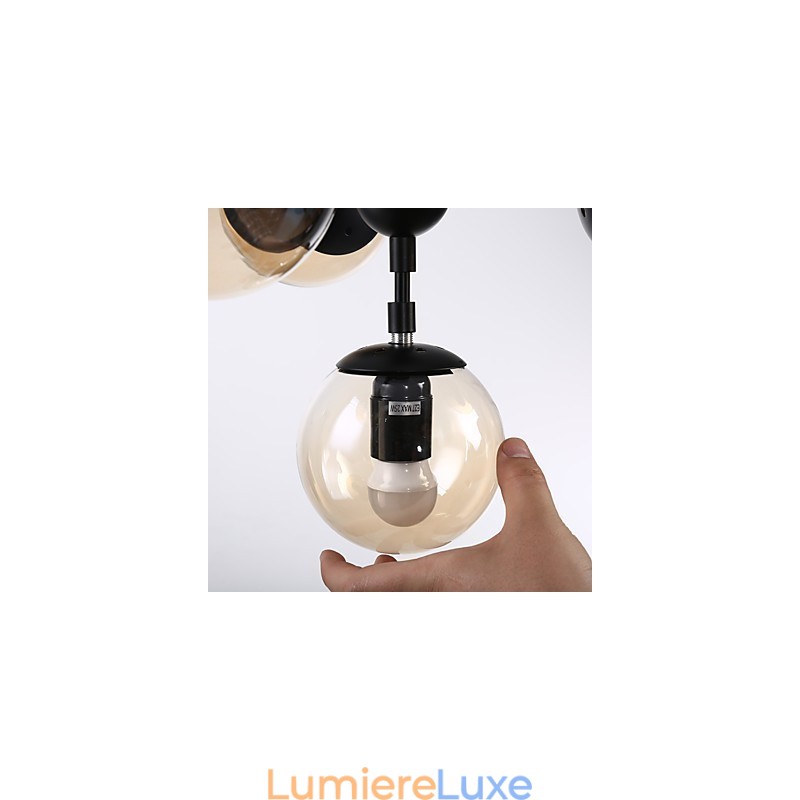 Lampe suspendue en verre métallique à quatre lumières de style européen moderne Modo pour le hall d'entrée, lampe de lustre industrielle décorative