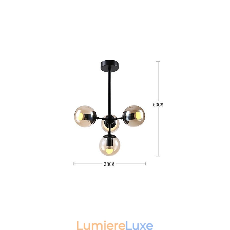 Lampe suspendue en verre métallique à quatre lumières de style européen moderne Modo pour le hall d'entrée, lampe de lustre industrielle décorative