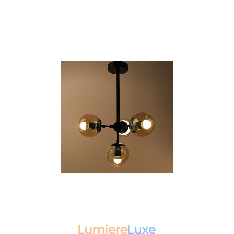 Lampe suspendue en verre métallique à quatre lumières de style européen moderne Modo pour le hall d'entrée, lampe de lustre industrielle décorative