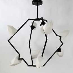 Lustre moderne à neuf lampes en métal et verre couleur pêche, lampe suspendue décorative pour cantine