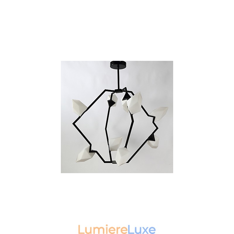 Lustre moderne à neuf lampes en métal et verre couleur pêche, lampe suspendue décorative pour cantine