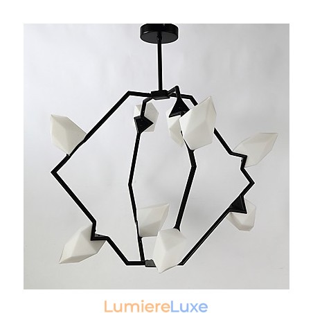 Lustre moderne à neuf lampes en métal et verre couleur pêche, lampe suspendue décorative pour cantine Lustre moderne à neuf lampes en métal et verre couleur pêche, lampe suspendue décorative pour cantine