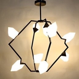 Lustre moderne à neuf lampes en métal et verre couleur pêche, lampe suspendue décorative pour cantine