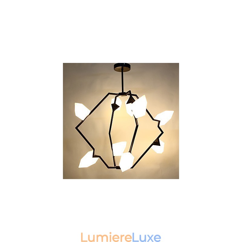 Lustre moderne à neuf lampes en métal et verre couleur pêche, lampe suspendue décorative pour cantine