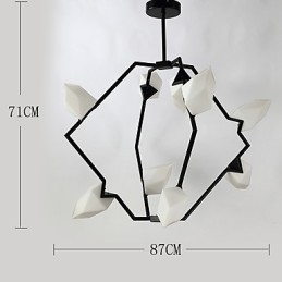 Lustre moderne à neuf lampes en métal et verre couleur pêche, lampe suspendue décorative pour cantine