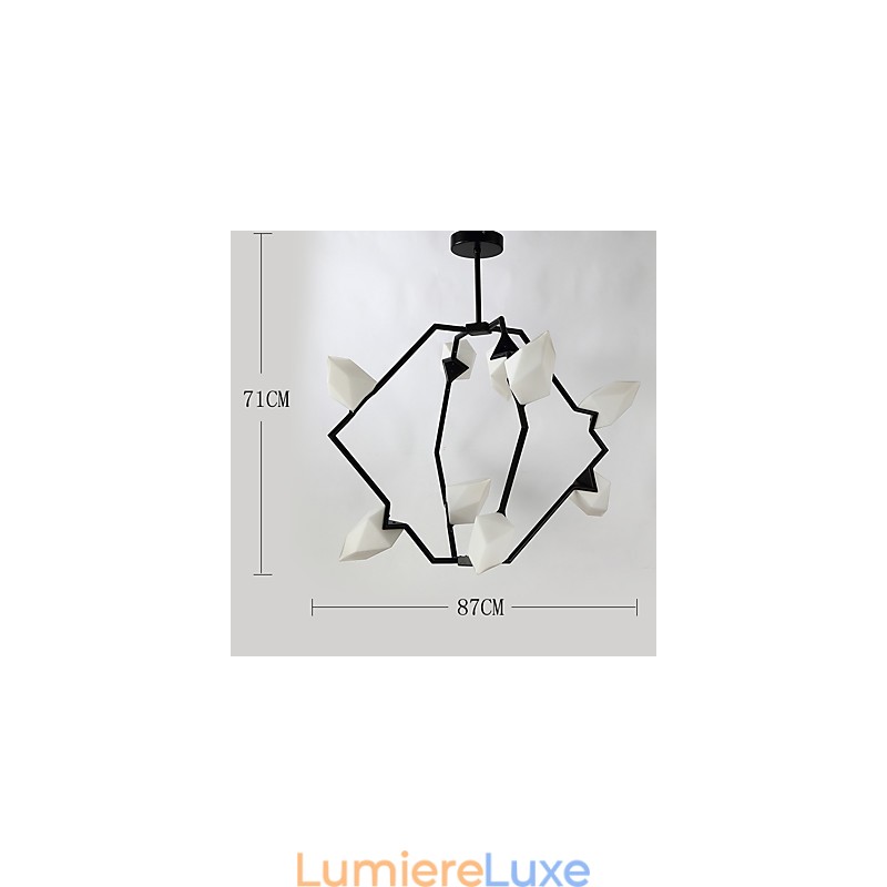 Lustre moderne à neuf lampes en métal et verre couleur pêche, lampe suspendue décorative pour cantine