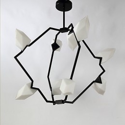 Lustre moderne à neuf lampes en métal et verre couleur pêche, lampe suspendue décorative pour cantine