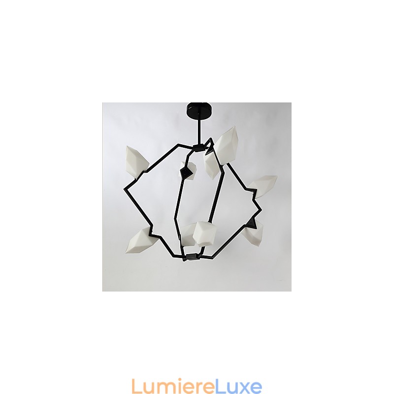 Lustre moderne à neuf lampes en métal et verre couleur pêche, lampe suspendue décorative pour cantine