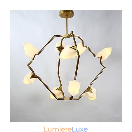 Lustre moderne à neuf lampes en métal et verre couleur pêche, lampe suspendue décorative pour cantine Lustre moderne à neuf lampes en métal et verre couleur pêche, lampe suspendue décorative pour cantine