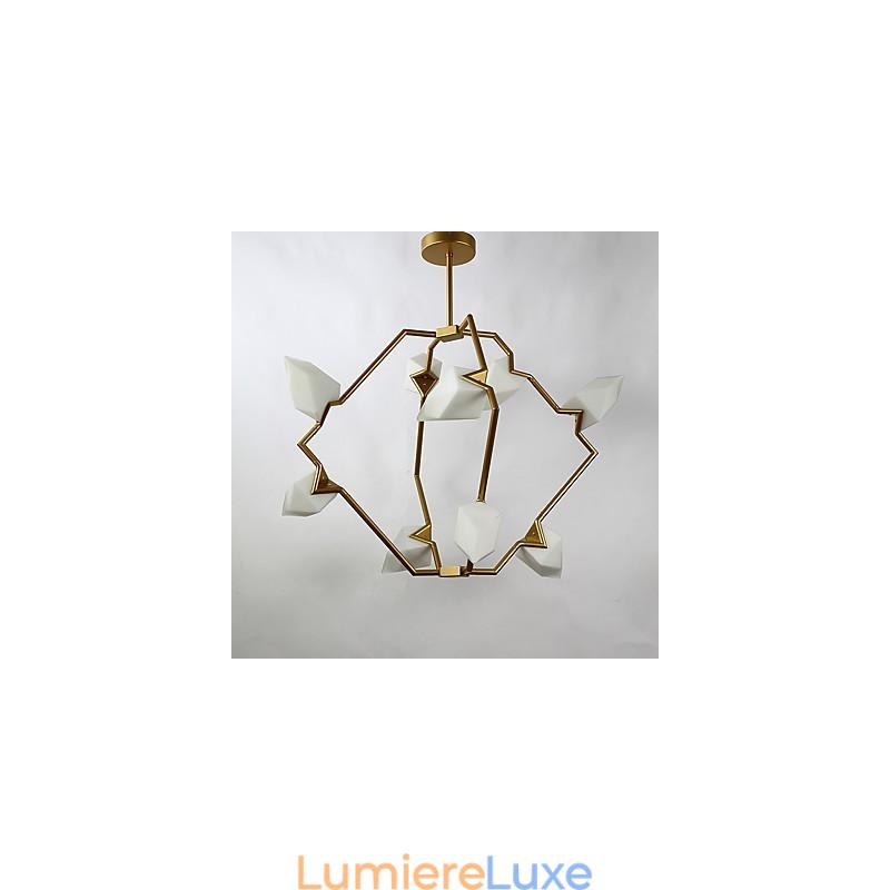 Lustre moderne à neuf lampes en métal et verre couleur pêche, lampe suspendue décorative pour cantine