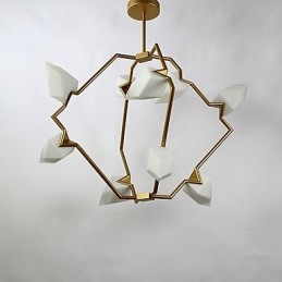 Lustre moderne à neuf lampes en métal et verre couleur pêche, lampe suspendue décorative pour cantine
