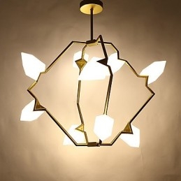 Lustre moderne à neuf lampes en métal et verre couleur pêche, lampe suspendue décorative pour cantine
