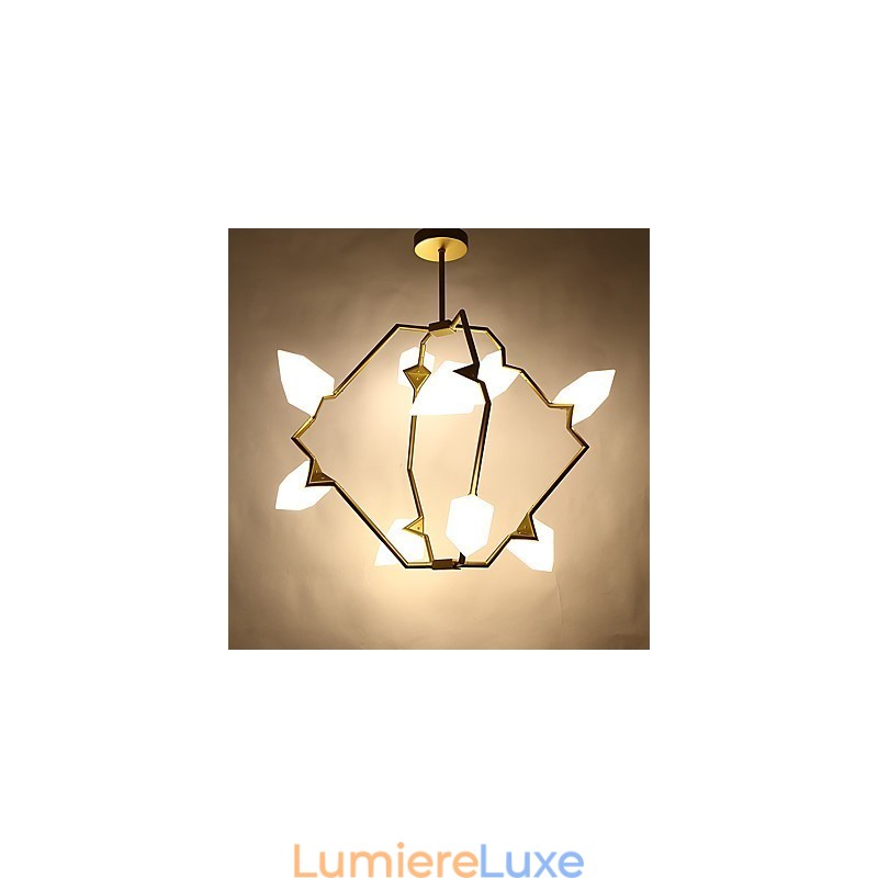 Lustre moderne à neuf lampes en métal et verre couleur pêche, lampe suspendue décorative pour cantine