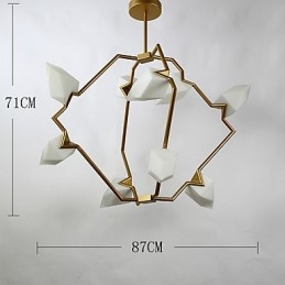 Lustre moderne à neuf lampes en métal et verre couleur pêche, lampe suspendue décorative pour cantine
