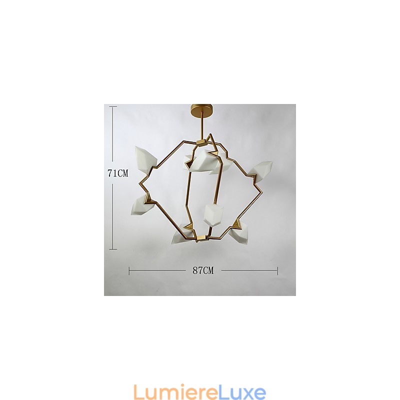 Lustre moderne à neuf lampes en métal et verre couleur pêche, lampe suspendue décorative pour cantine