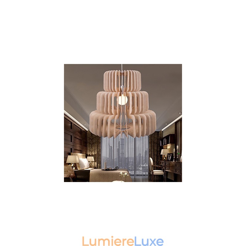 Lustre vintage en bois à trois étages