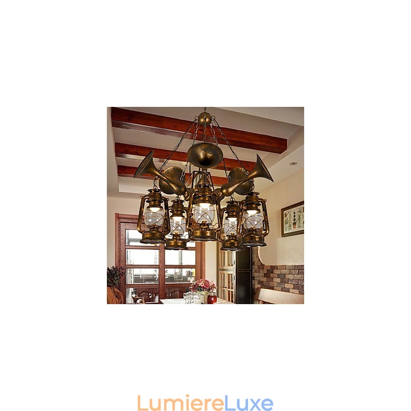Lustre en métal style mini design rustique avec globe rétro vintage
