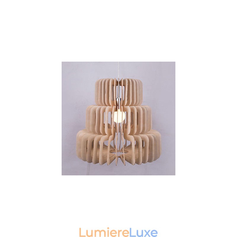 Lustre vintage en bois à trois étages
