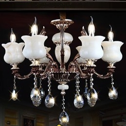 Lustre à 6 lumières en alliage de zinc et jade