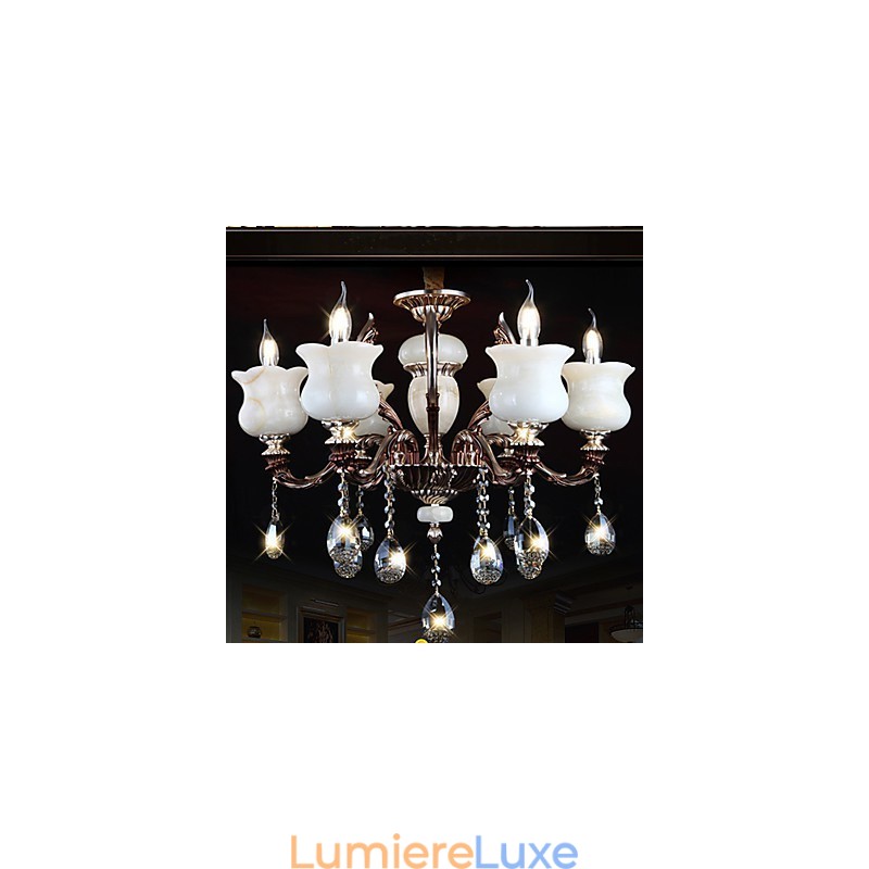 Lustre à 6 lumières en alliage de zinc et jade