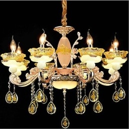 Lustre classique traditionnel galvanisé en métal de style mini cristal à 8 ampoules