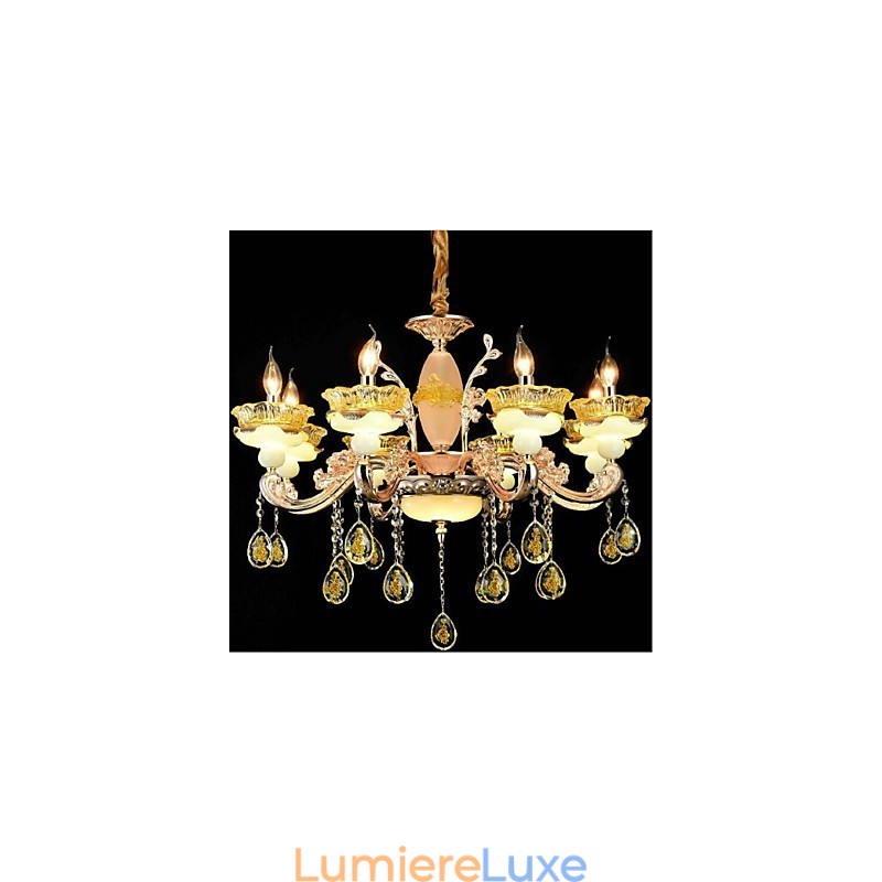 Lustre classique traditionnel galvanisé en métal de style mini cristal à 8 ampoules