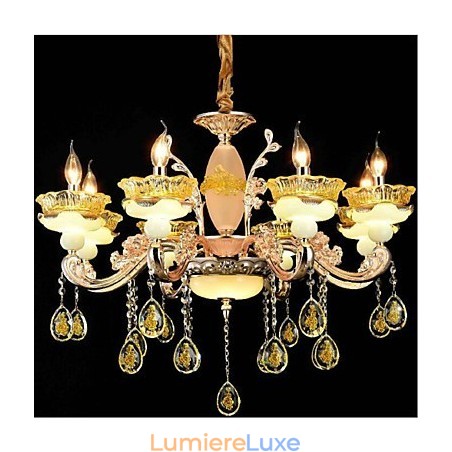 Lustre classique traditionnel galvanisé en métal de style mini cristal à 8 ampoules Lustre classique traditionnel galvanisé en métal de style mini cristal à 8 ampoules