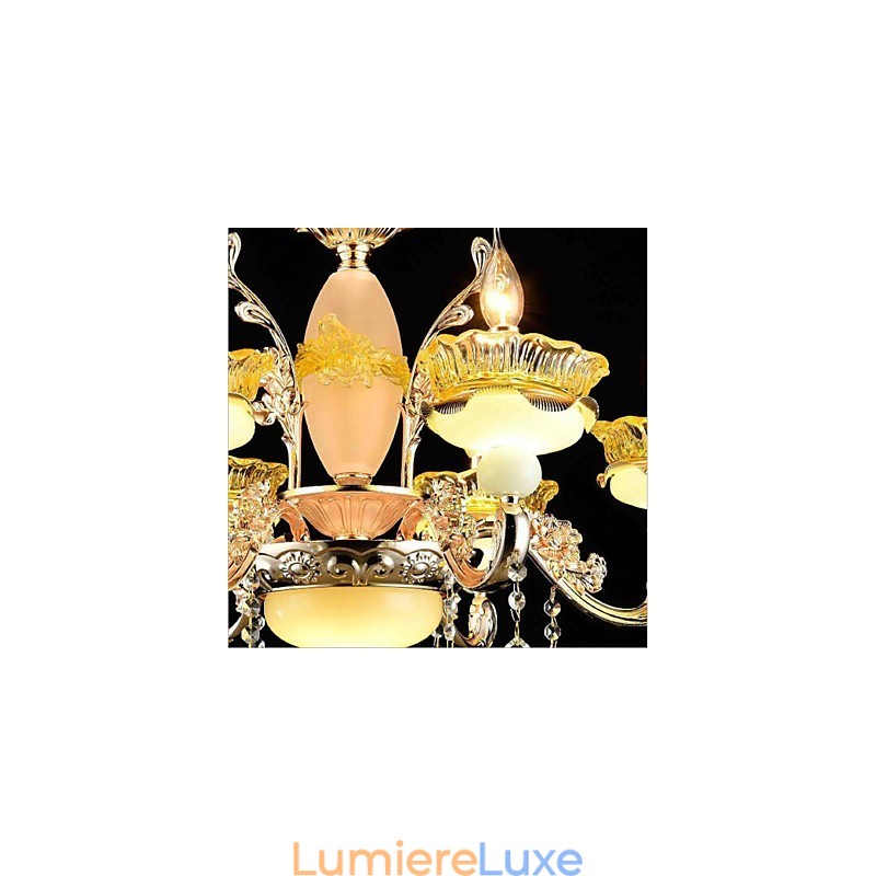Lustre classique traditionnel galvanisé en métal de style mini cristal à 8 ampoules