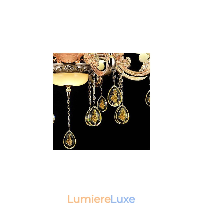 Lustre classique traditionnel galvanisé en métal de style mini cristal à 8 ampoules