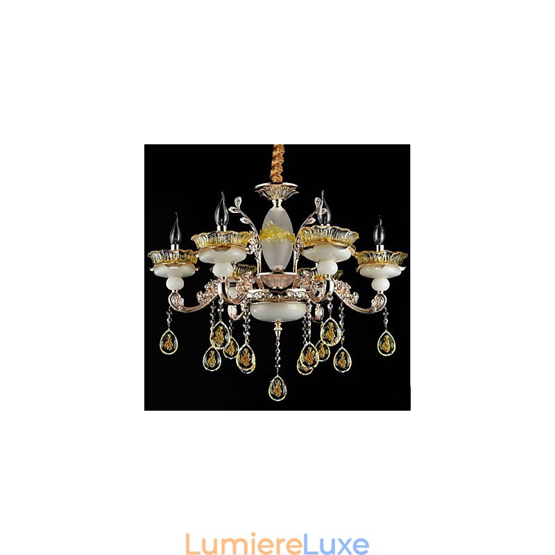 Lustre classique traditionnel galvanisé en métal de style mini cristal à 8 ampoules