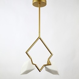 Lustre moderne à 2 lampes en métal et verre couleur pêche, lampe suspendue décorative Canteen