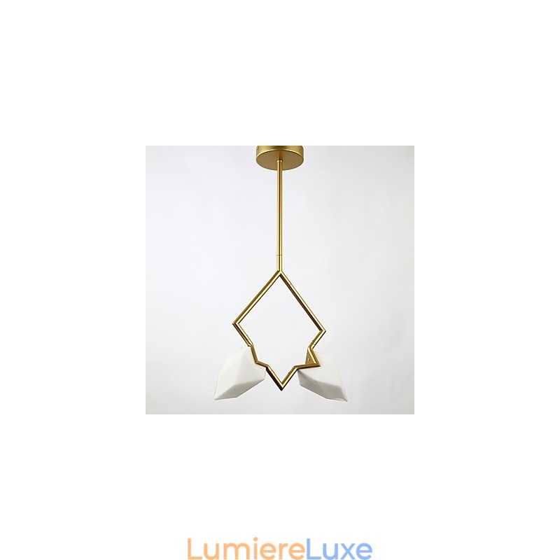 Lustre moderne à 2 lampes en métal et verre couleur pêche, lampe suspendue décorative Canteen