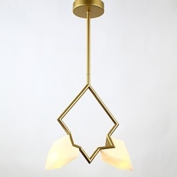 Lustre moderne à 2 lampes en métal et verre couleur pêche, lampe suspendue décorative Canteen