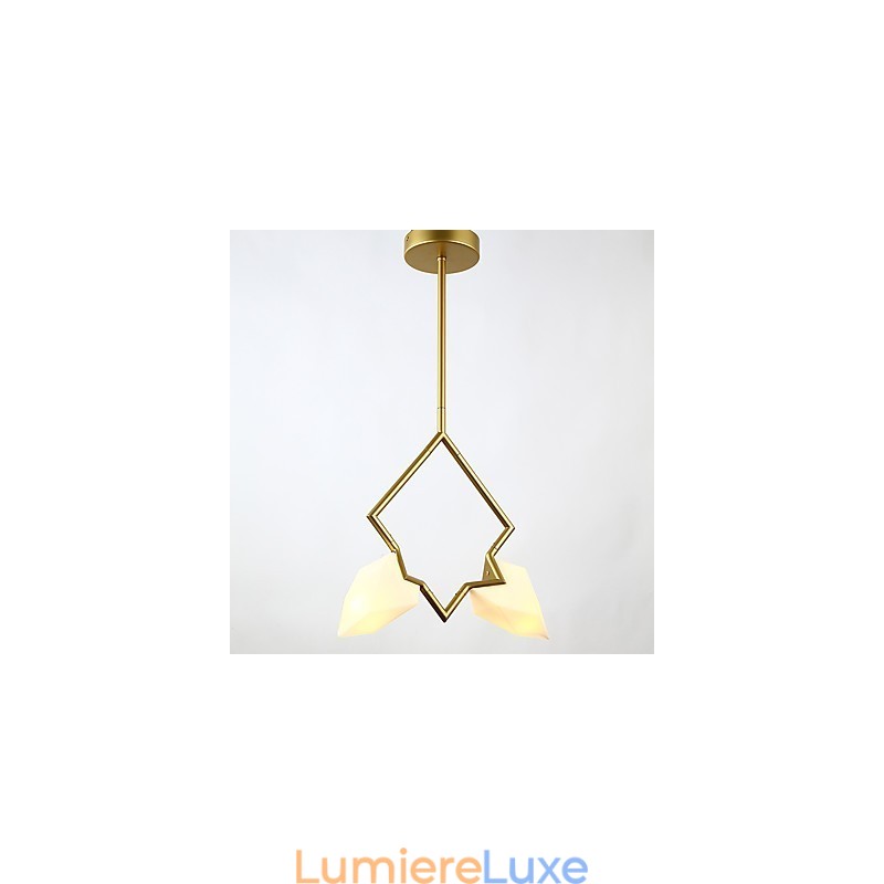 Lustre moderne à 2 lampes en métal et verre couleur pêche, lampe suspendue décorative Canteen