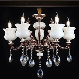 Lustre à 6 lumières en alliage de zinc et jade