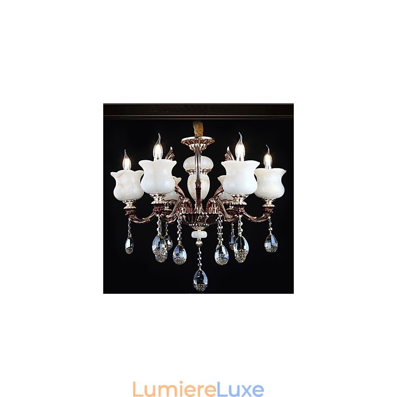 Lustre à 6 lumières en alliage de zinc et jade
