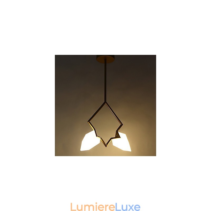 Lustre moderne à 2 lampes en métal et verre couleur pêche, lampe suspendue décorative Canteen