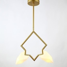 Lustre moderne à 2 lampes en métal et verre couleur pêche, lampe suspendue décorative Canteen