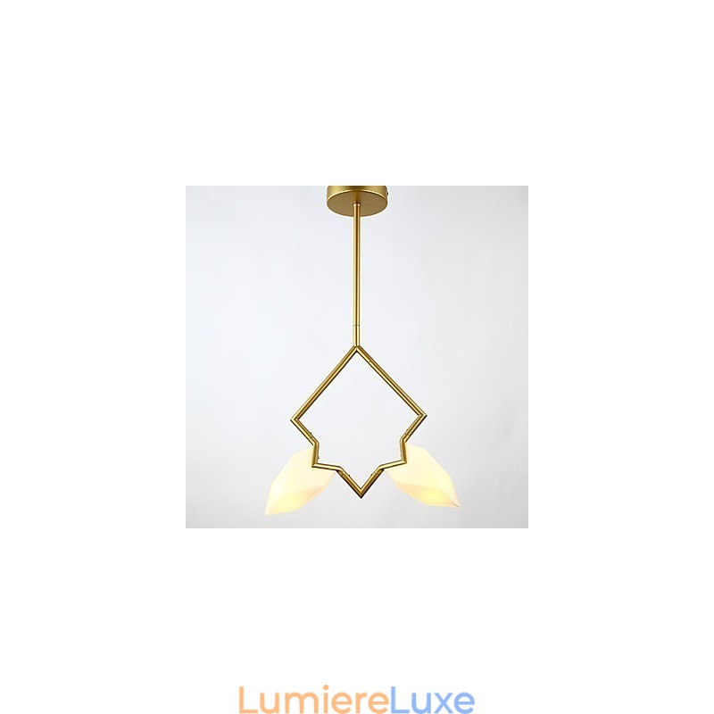 Lustre moderne à 2 lampes en métal et verre couleur pêche, lampe suspendue décorative Canteen