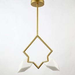 Lustre moderne à 2 lampes en métal et verre couleur pêche, lampe suspendue décorative Canteen