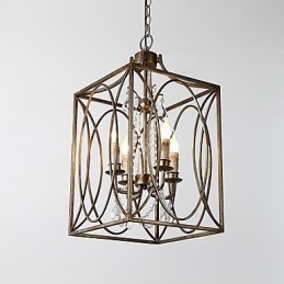 Lustre européen vintage à quatre lumières en métal, style loft industriel américain, lampe suspendue décorative d'intérieur