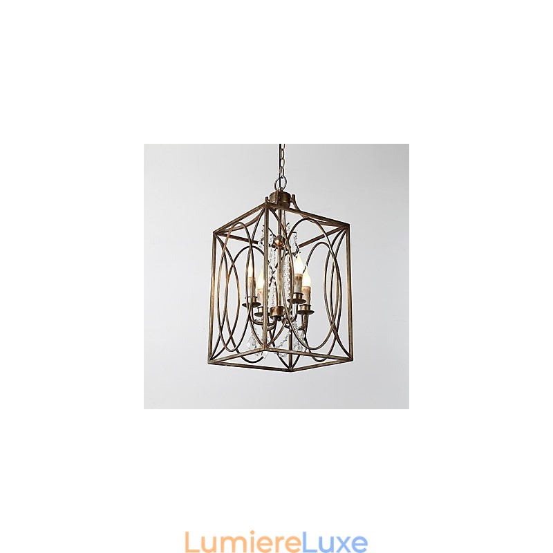 Lustre européen vintage à quatre lumières en métal, style loft industriel américain, lampe suspendue décorative d'intérieur