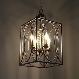 Lustre européen vintage à quatre lumières en métal, style loft industriel américain, lampe suspendue décorative d'intérieur